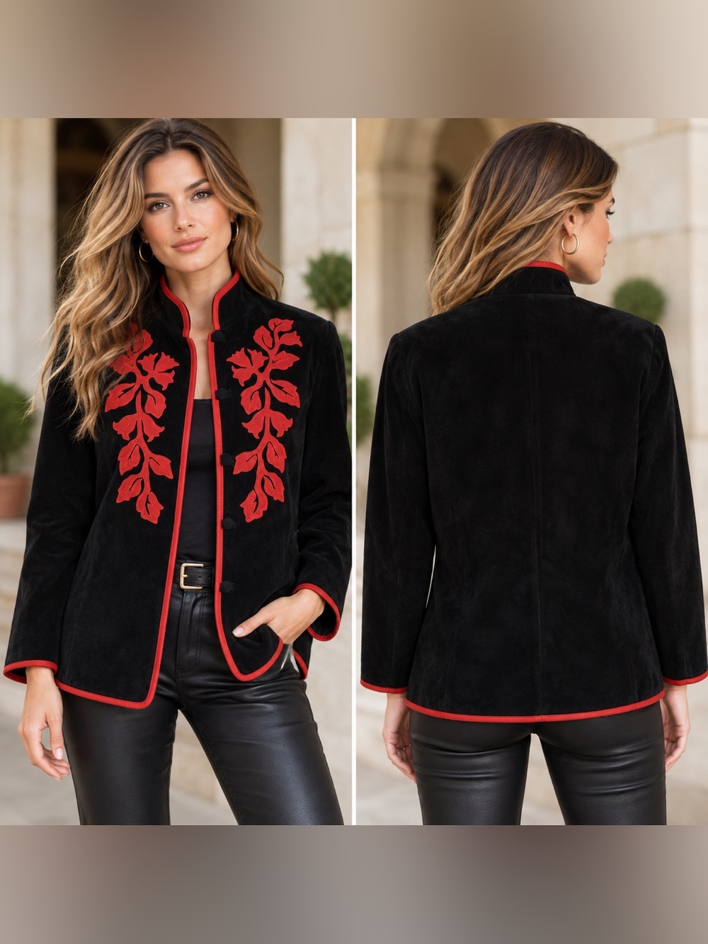 LINEA by Louis Dell'Olio Black Leather Jacket Sz S Leather Suede Black Red EUC!